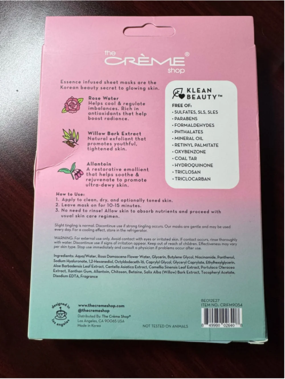 The Crème Shop Rose Water Essence Sheet Masks 5 Pack New Sealed